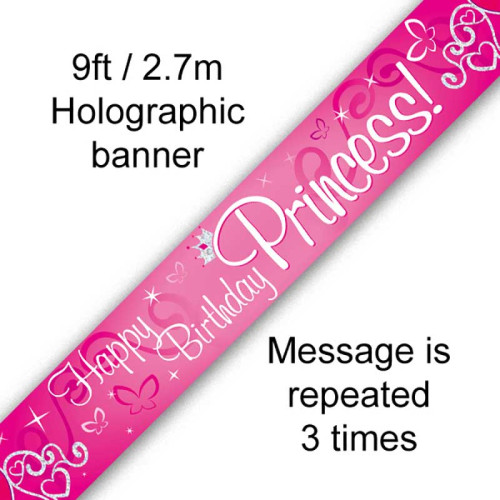 2.7m Happy Birthday Princess Holographic Banner 2.7m Happy Birthday Princess Holographic Banner