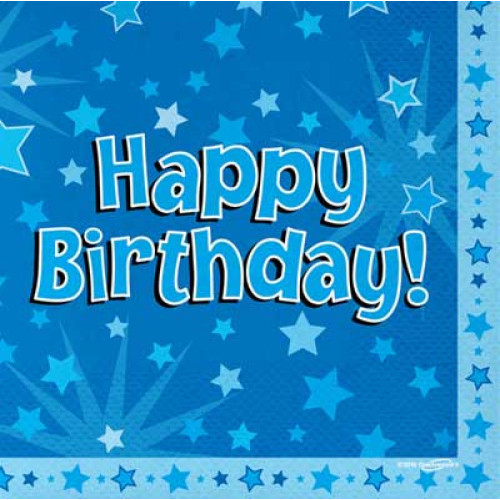 33x33 Happy Birthday Blue Napkins 16 PCs
