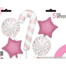 باقة بالون عصا حلوى وردي باستل 5 قطع